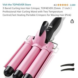 3 Barrel Curling Iron Hair Crimper, TOP4EVER 25mm 1 inch  Professional Hair Curl